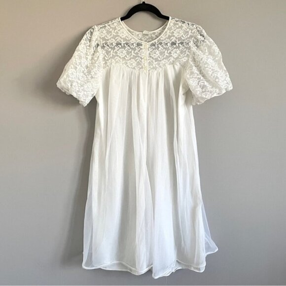 Vintage 60s White Double Layered Semi-Sheer Chiffon Robe Peignoir - M/L - Picture 11 of 12